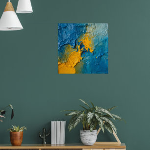 Póster de arte abstracto con relieve en azul y dor