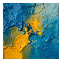 Póster de arte abstracto con relieve en azul y dor