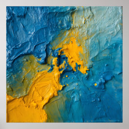 Póster de arte abstracto con relieve en azul y dor