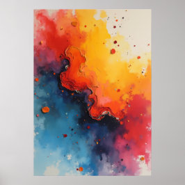 Póster de arte abstracto de fuego y océano fluido 