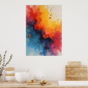 Póster de arte abstracto de fuego y océano fluido