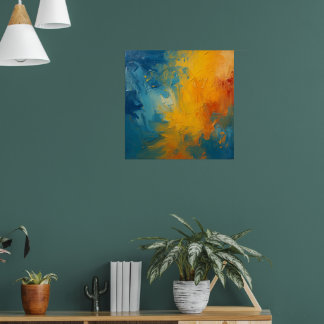 Póster de arte abstracto de impasto naranja y azul
