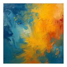 Póster de arte abstracto de impasto naranja y azul