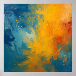 Póster de arte abstracto de impasto naranja y azul