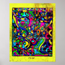 Póster de arte abstracto de peces 11 x 14
