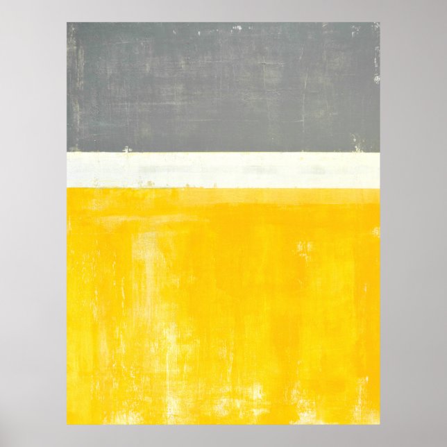 poster de arte abstracto gris y amarillo "Afuera" (Frente)