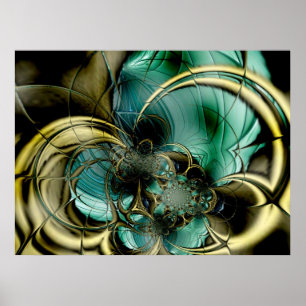 Póster de Arte Abstracto Metal Dorado Teal Vidrio