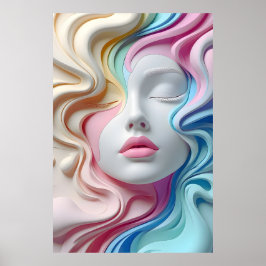 Póster de arte abstracto moderno pastel de cara 3D