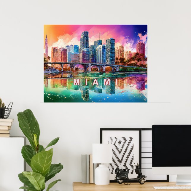 Póster de arte abstracto vibrante de Miami (Oficina en casa)