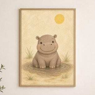 Póster de arte acuarela caprichoso de cría de hipo
