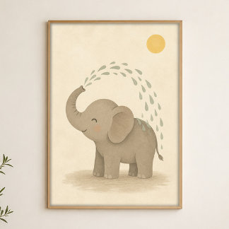 Póster de arte acuarela caprichoso de ducha de ele