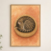 Póster de arte acuarela caprichoso de gato dormido