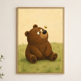 Póster de arte acuarela caprichoso de Oso y Abeja