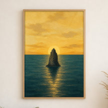Póster de arte acuarela de amanecer de pila de mar