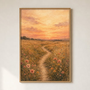 Póster de arte acuarela de camino de flores silves