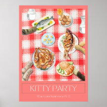 Póster de Arte Acuarela "Kitty Party"
