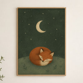 Póster de Arte Acuarela Lunar del Zorro Soñoliento