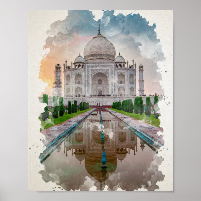 Poster de arte acuático Taj Mahal India (Frente)