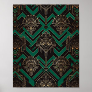 Póster de arte Art Déco verde esmeralda y dorado