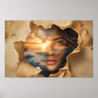 Póster de arte Atardecer en el océano a través de