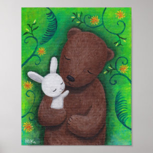Poster de arte besito y conejito Woodland Animal W