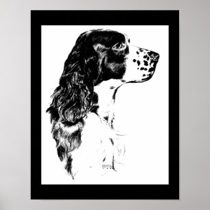 Poster de arte blanco negro de perro español vinta
