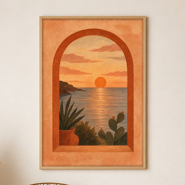 Póster de arte boho de Gouache Arco de Hora Dorada (Shown framed for scale. Poster ships unframed; frames are an optional add-on.)