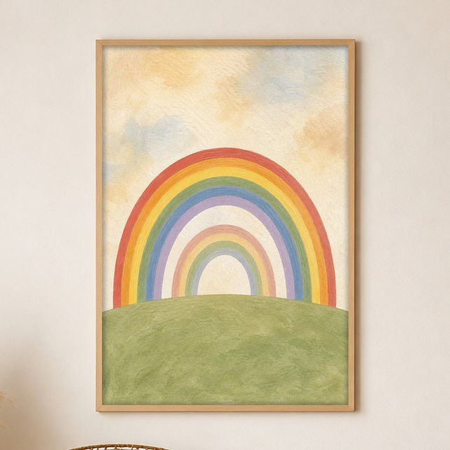 Póster de arte boho Gouache Colina Arcoíris Doble (Shown framed for scale. Poster ships unframed; frames are an optional add-on.)