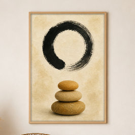 Póster de arte boho Gouache Enso sobre piedras