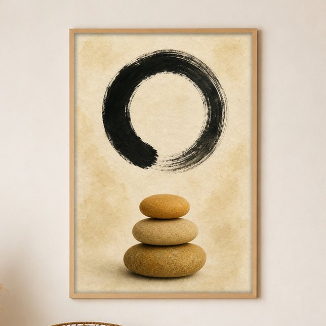 Póster de arte boho Gouache Enso sobre piedras (Shown framed for scale. Poster ships unframed; frames are an optional add-on.)