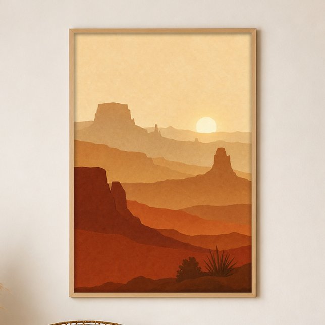 Póster de arte boho Gouache Mesa Sunset (Shown framed for scale. Poster ships unframed; frames are an optional add-on.)