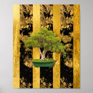 Poster de arte Bonsai Tree Gold Black Wall