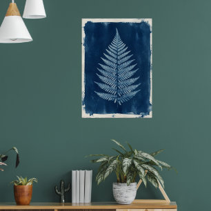 Póster de arte botánico de helecho cianotipo Hel
