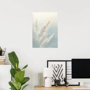 Póster de Arte Botánico de Hierba de Pampas   Azul
