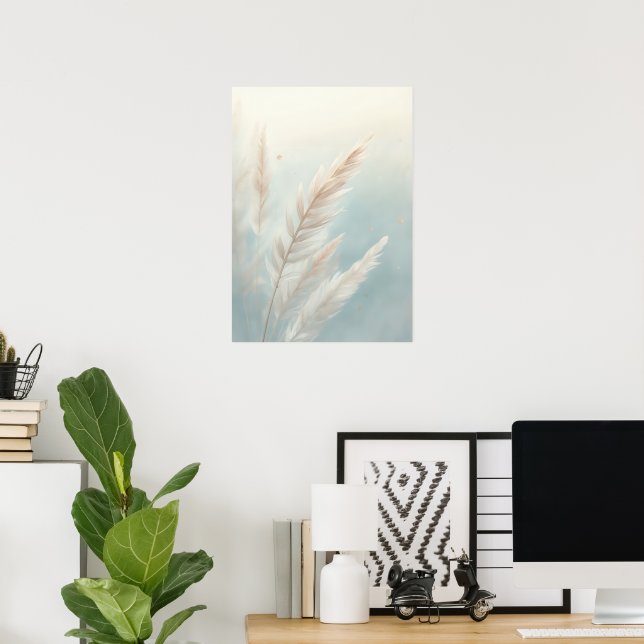 Póster de Arte Botánico de Hierba de Pampas | Azul (Oficina en casa)
