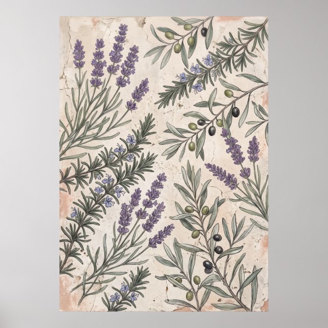 Póster de Arte Botánico de Olivo Lavanda (Frente)