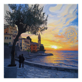 Póster de arte brillante - Atardecer lígure al est