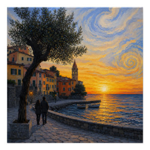 Póster de arte brillante - Atardecer lígure al est