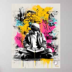 Póster de Arte Callejero Graffiti – Niño Leyendo U