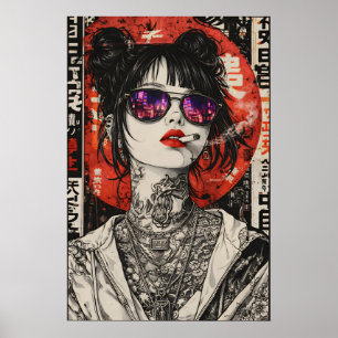Póster de Arte Callejero Japonés, Retrato de Chica