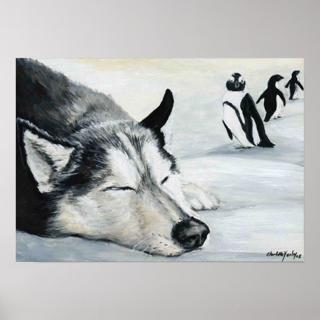poster de arte canino "El sueño del Huskey Siberia (Frente)