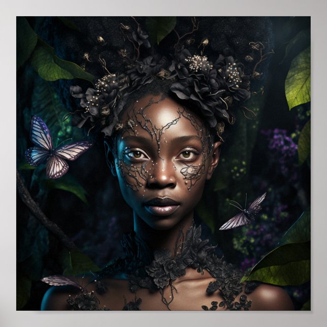 poster de arte 'Chica de píxeles negros' (Frente)