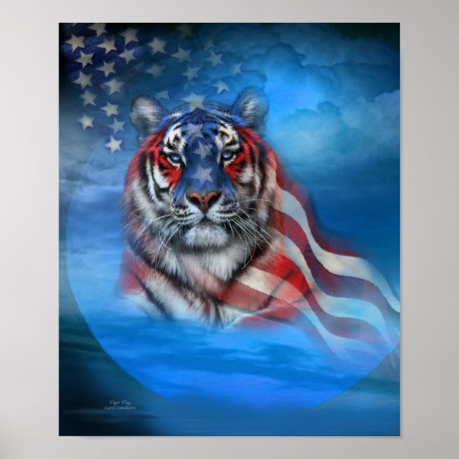 Poster de arte con bandera de tigre blanca/Imprimi (Frente)