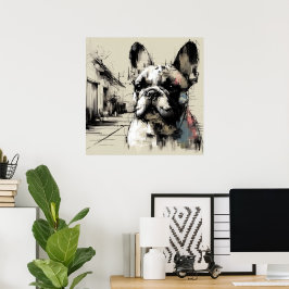 Póster de arte con boceto de Bulldog Francés