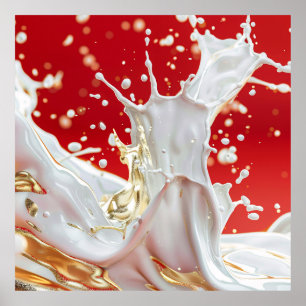 Poster de arte con crema y fluido rojo vivo