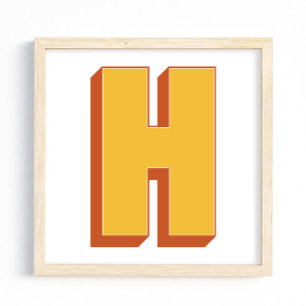 Póster de arte con letra, monograma H, inicial de