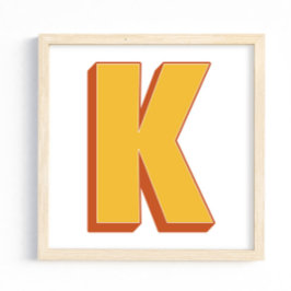 Póster de arte con letras, Monograma K, Inicial de