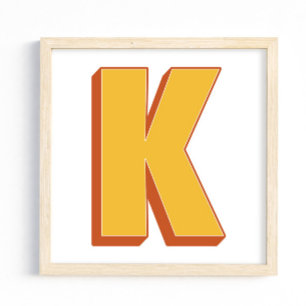 Póster de arte con letras, Monograma K, Inicial de