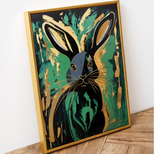 Poster de arte con marco de conejo negro (This is the Black Rabbit art piece, and it's beautifully framed in gold.)