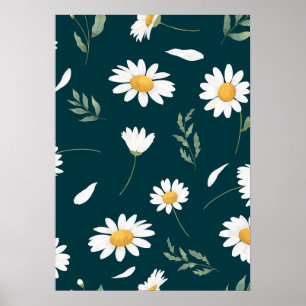 Póster de arte con patrón floral de margarita eleg